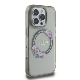 Guess IML Flowers Wreath MagSafe dėklas iPhone 16 Pro - juodas