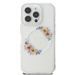 Guess IML Flowers Wreath MagSafe dėklas iPhone 16 Pro - skaidrus