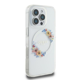 Guess IML Flowers Wreath MagSafe dėklas iPhone 16 Pro - skaidrus