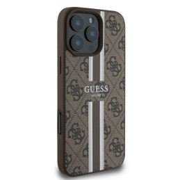 Guess 4G Printed Stripes MagSafe dėklas iPhone 16 Pro - rudas