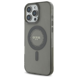 Guess IML Rhinestones MagSafe dėklas iPhone 16 Pro - juodas