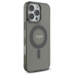 Guess IML Rhinestones MagSafe dėklas iPhone 16 Pro - juodas