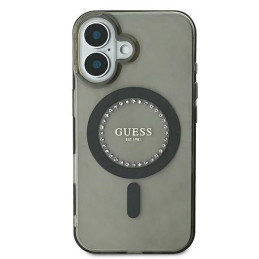 Guess IML Rhinestones MagSafe dėklas iPhone 16 Plus - juodas
