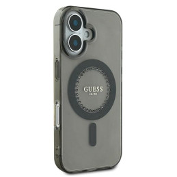 Guess IML Rhinestones MagSafe dėklas iPhone 16 Plus - juodas