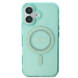 Guess IML Rhinestones MagSafe dėklas iPhone 16 Plus - žalias