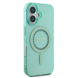 Guess IML Rhinestones MagSafe dėklas iPhone 16 Plus - žalias