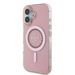 Guess IML Rhinestones MagSafe dėklas iPhone 16 Plus - rožinis