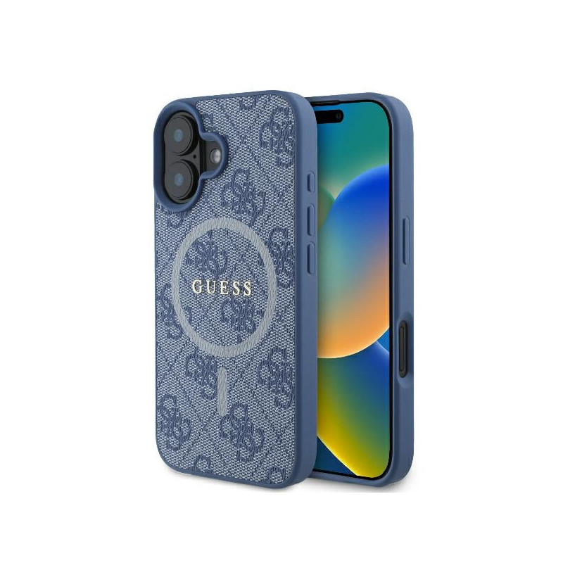 Guess 4G Ring Classic Logo MagSafe dėklas iPhone 16 - mėlynas