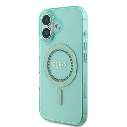 Guess IML Rhinestones MagSafe dėklas iPhone 16 - žalias