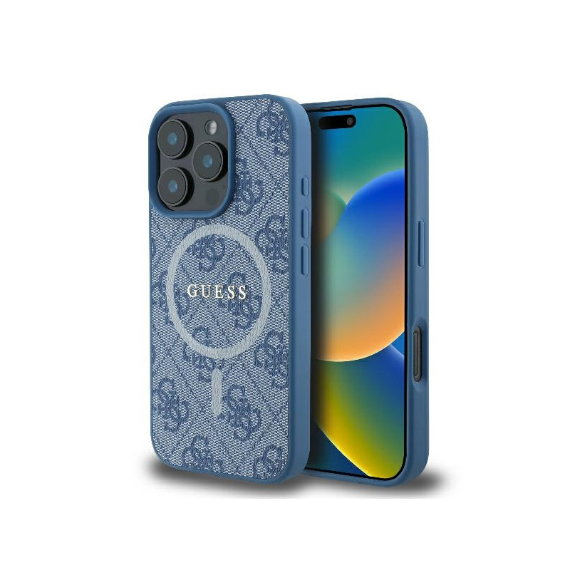 Guess 4G Ring Classic Logo MagSafe dėklas iPhone 16 Pro Max - mėlynas