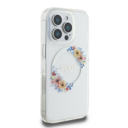 Guess IML Flowers Wreath MagSafe dėklas iPhone 16 Pro Max - skaidrus