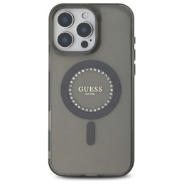 Guess IML Rhinestones MagSafe dėklas iPhone 16 Pro Max - juodas