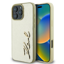 Karl Lagerfeld Metal Signature dėklas iPhone 16 Pro - auksinis