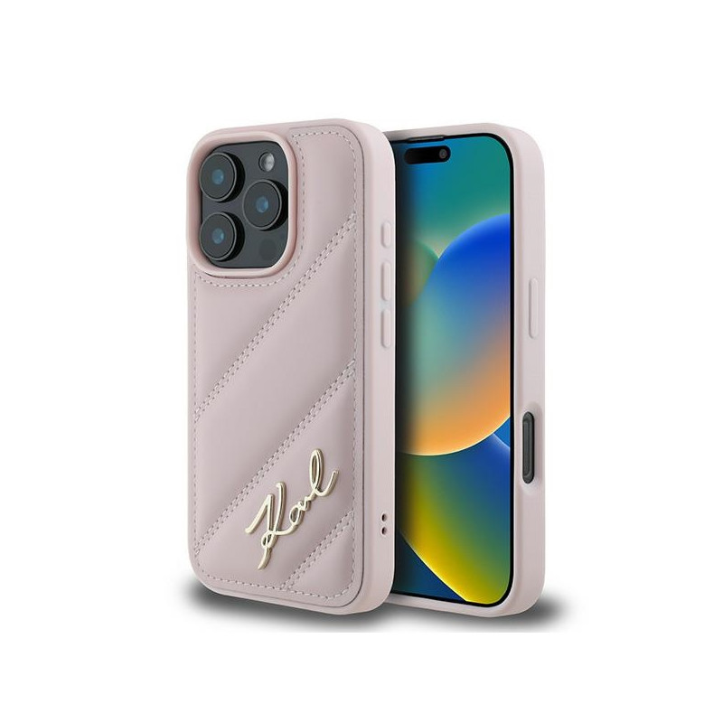Karl Lagerfeld Quilted Signature dėklas, skirtas iPhone 16 Pro Max – rožinis