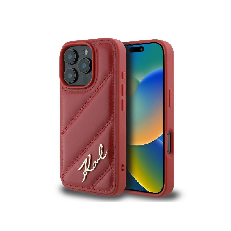 Karl Lagerfeld Quilted Signature dėklas, skirtas iPhone 16 Pro Max – raudonas