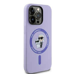 Karl Lagerfeld Silikoninis Karl&Choupette Heads Ring MagSafe dėklas skirtas iPhone 14 Pro Max - violetinė
