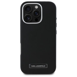 Karl Lagerfeld FW Metal Plate MagSafe dėklas iPhone 16 Pro - juodas