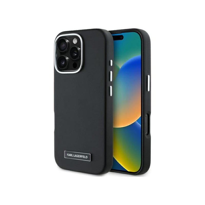 Karl Lagerfeld FW Metal Plate MagSafe dėklas iPhone 16 Pro Max - juodas