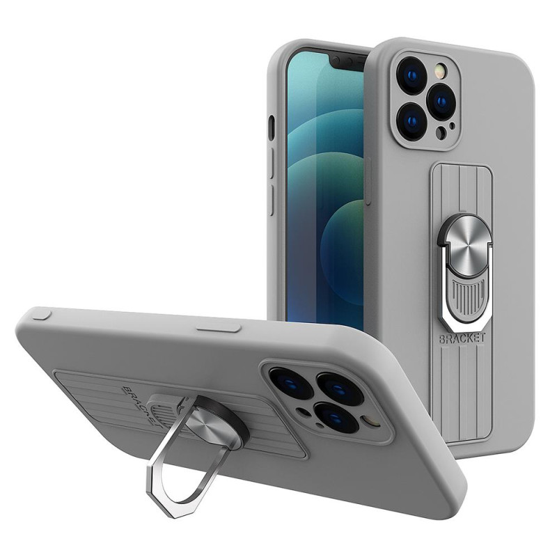 Ring Case silikoninis dėklas su pirštų laikikliu ir stovu iPhone 12 mini sidabrui