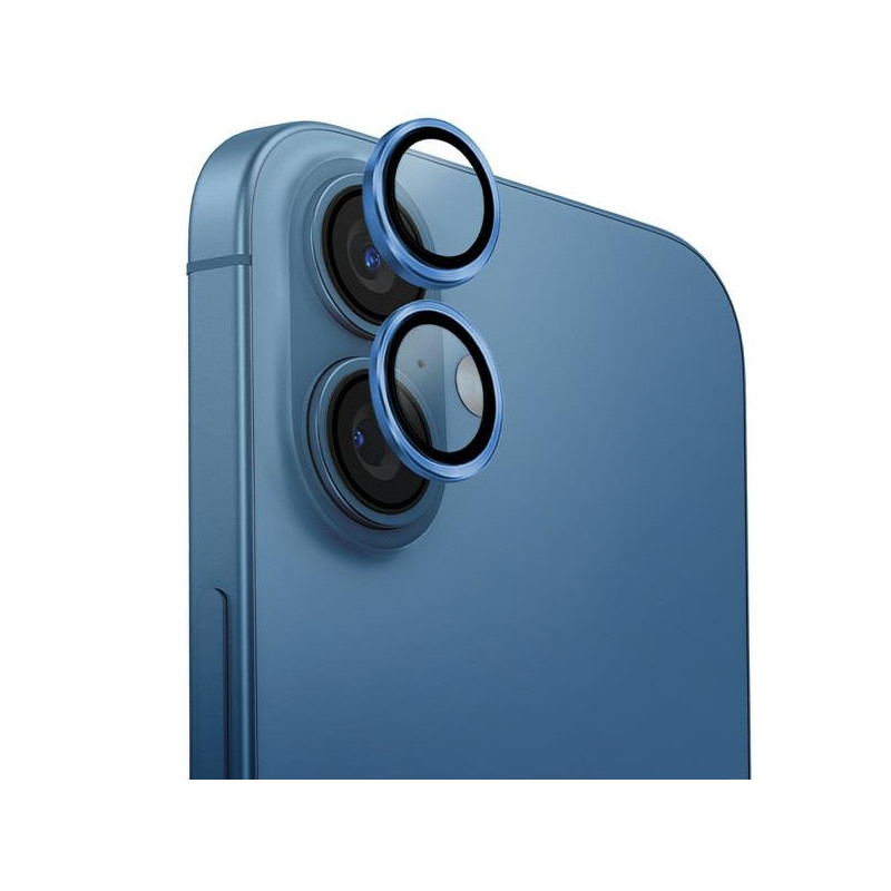 UNIQ Optix aliuminio fotoaparato objektyvo apsauga su aplikatoriumi iPhone 16 / iPhone 16 Plus - smėlio spalvos