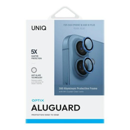 UNIQ Optix aliuminio fotoaparato objektyvo apsauga su aplikatoriumi iPhone 16 / iPhone 16 Plus - smėlio spalvos
