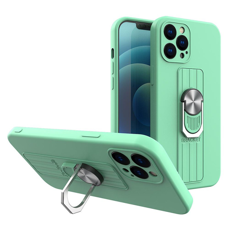 Ring Case silikoninis dėklas su pirštų laikikliu ir stovu iPhone 12 mint
