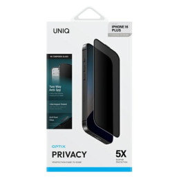 UNIQ Optix Privacy grūdintas stiklas su privatumo aplikatoriumi, skirtas iPhone 16 Plus