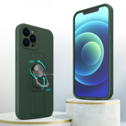 Ring Case silikoninis dėklas su pirštų laikikliu ir stovu iPhone 12 Pro Max rudas