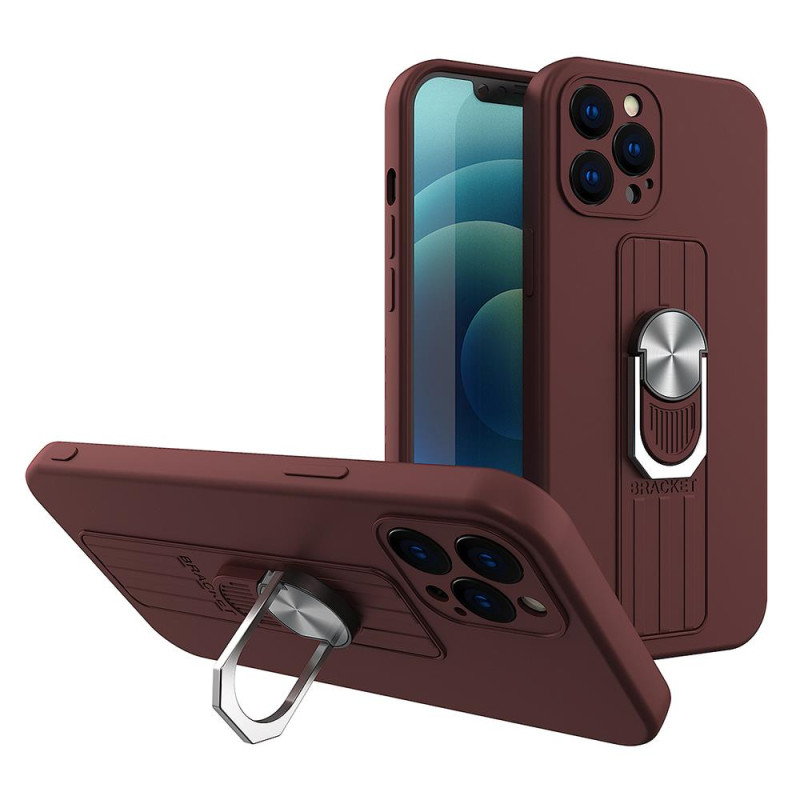 Ring Case silikoninis dėklas su pirštų laikikliu ir stovu iPhone 13 mini rudas