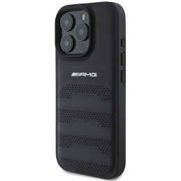 AMG Leather Debossed Lines Black Logo dėklas, skirtas iPhone 16 Pro - juodas