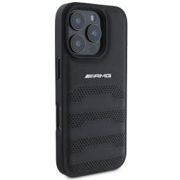 AMG Leather Debossed Lines Black Logo dėklas, skirtas iPhone 16 Pro - juodas