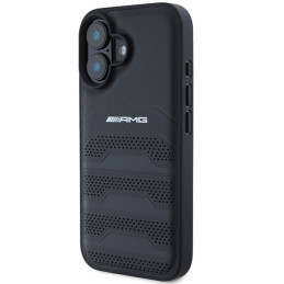 AMG Leather Debossed Lines Black Logo dėklas, skirtas iPhone 16 - juodas