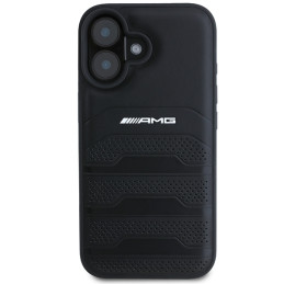 AMG Leather Debossed Lines Black Logo dėklas, skirtas iPhone 16 - juodas