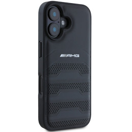 AMG Leather Debossed Lines Black Logo dėklas, skirtas iPhone 16 - juodas