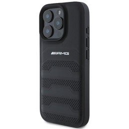 AMG Leather Debossed Lines Black Logo dėklas, skirtas iPhone 16 Pro Max - juodas