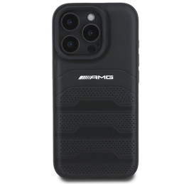AMG Leather Debossed Lines Black Logo dėklas, skirtas iPhone 16 Pro Max - juodas