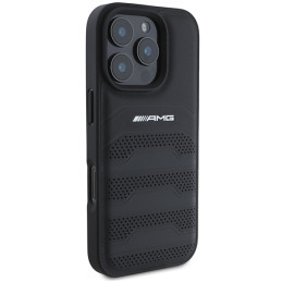 AMG Leather Debossed Lines Black Logo dėklas, skirtas iPhone 16 Pro Max - juodas