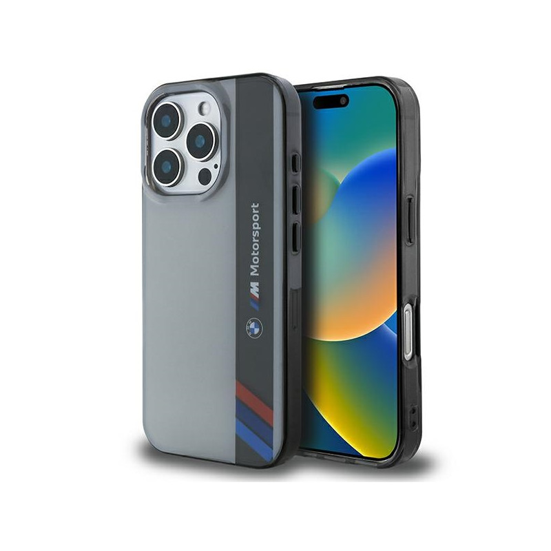 BMW Motosport IML Vertical Stripe dėklas iPhone 16 Pro - pilkas