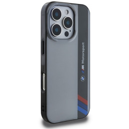 BMW Motosport IML Vertical Stripe dėklas iPhone 16 Pro - pilkas