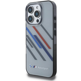 BMW Motosport IML Random Stripes dėklas iPhone 16 Pro - pilkas