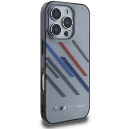BMW Motosport IML Random Stripes dėklas iPhone 16 Pro - pilkas