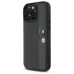 BMW M Perforated Tricolor Detail Line dėklas iPhone 16 Pro - tamsiai pilkas