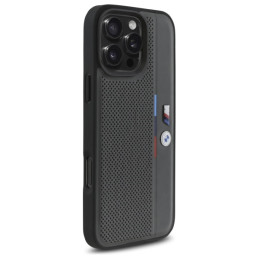 BMW M Perforated Tricolor Detail Line dėklas iPhone 16 Pro - tamsiai pilkas