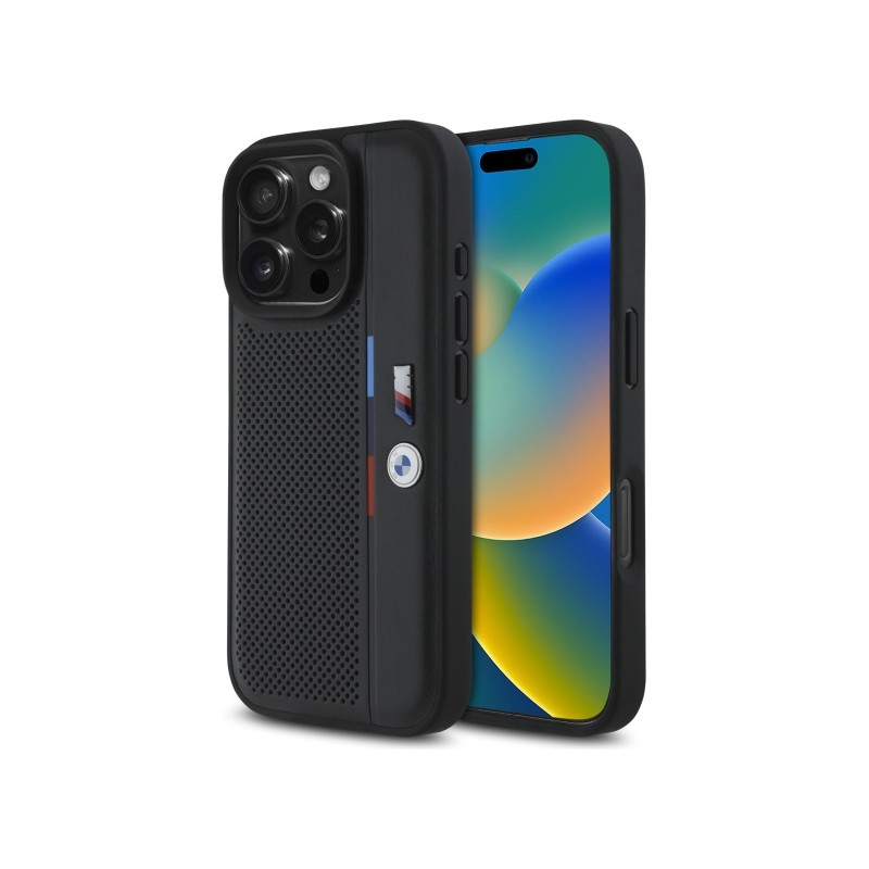 BMW M Perforated Tricolor Detail Line dėklas iPhone 16 Pro - juodas