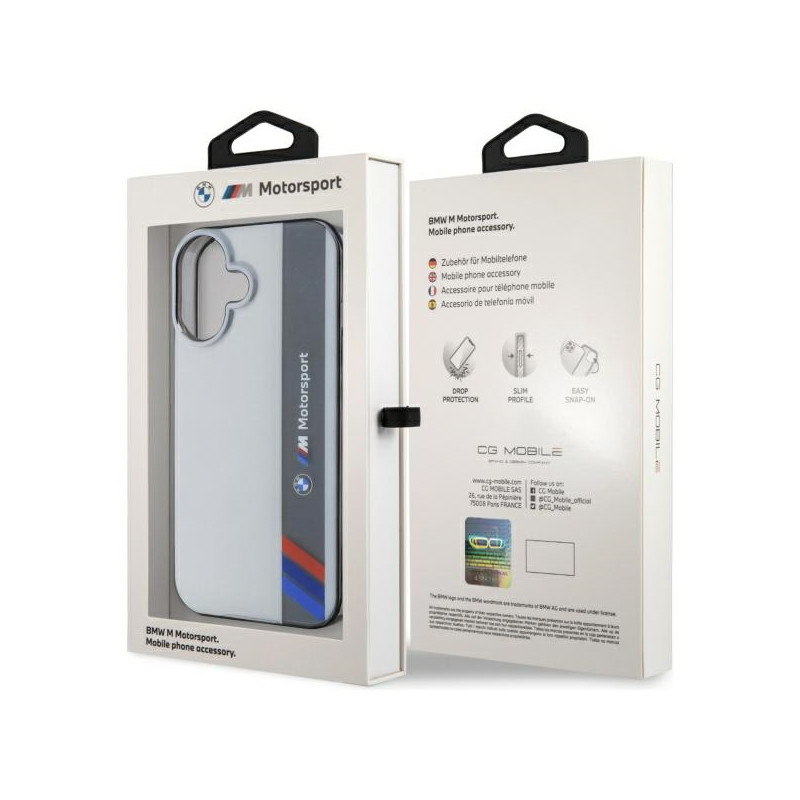BMW Motosport IML Vertical Stripe dėklas iPhone 16 Plus - pilkas