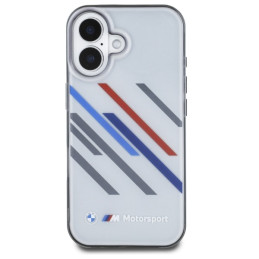 BMW Motosport IML Random Stripes dėklas iPhone 16 Plus - pilkas