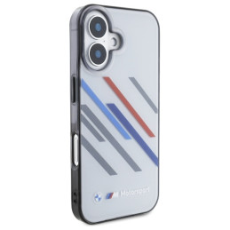 BMW Motosport IML Random Stripes dėklas iPhone 16 Plus - pilkas