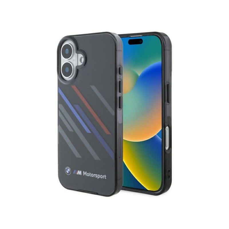 BMW Motosport IML Random Stripes dėklas iPhone 16 Plus - juodas