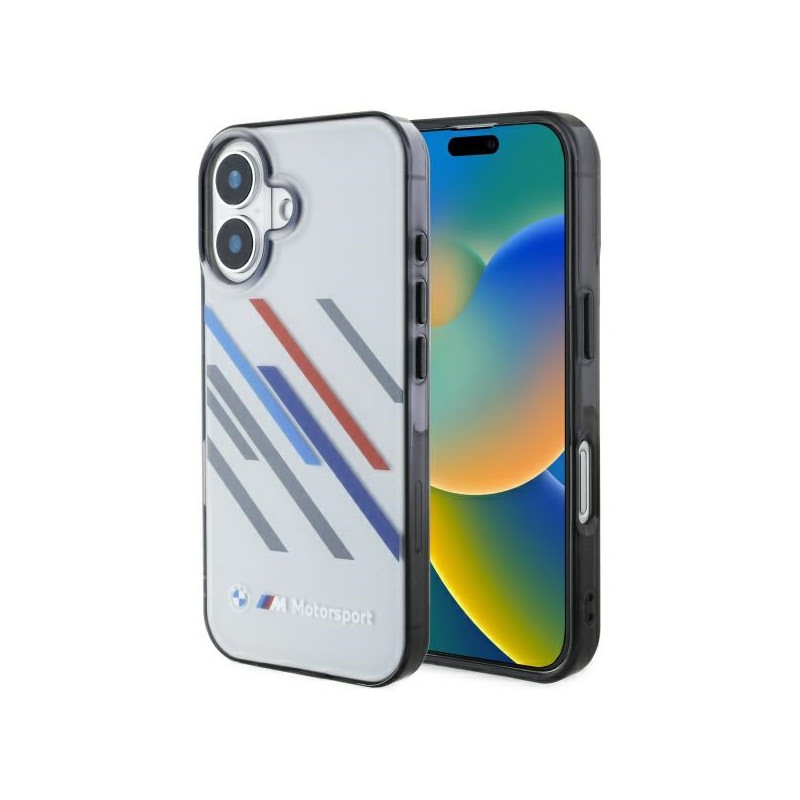 BMW Motosport IML Random Stripes dėklas iPhone 16 - pilkas