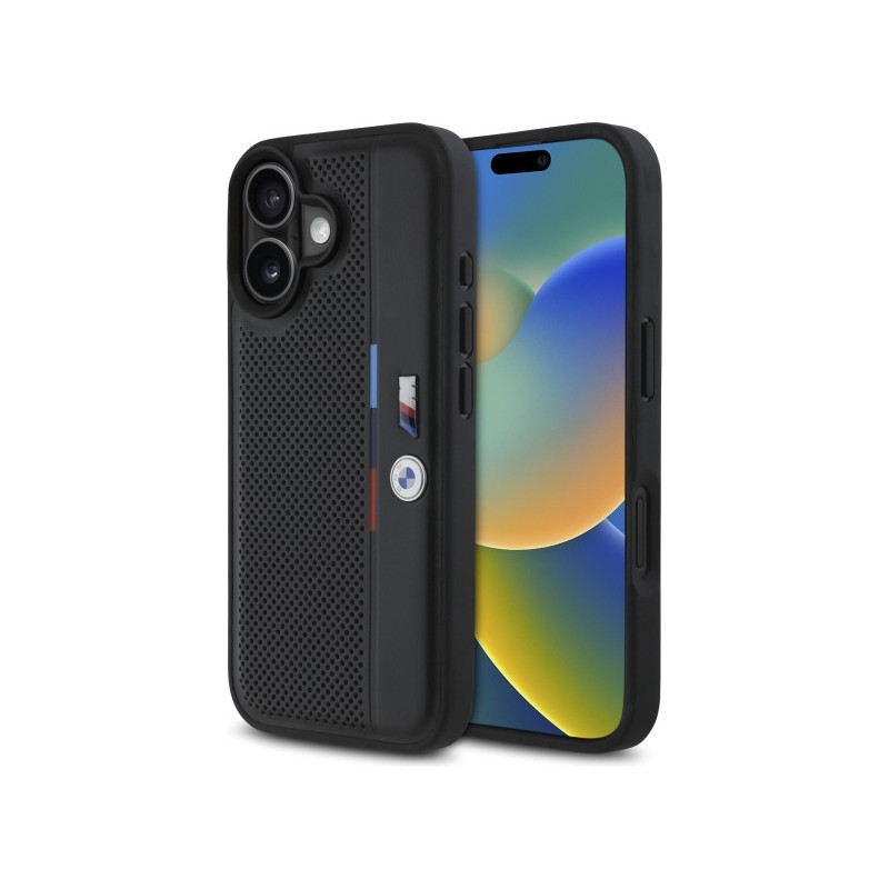 BMW M Perforated Tricolor Detail Line dėklas iPhone 16 - juodas